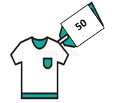 A white and blue shirt with a price tag Description automatically generated
