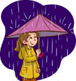 A cartoon of a child holding an umbrella Description automatically generated