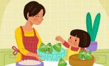 A person and a child making food Description automatically generated