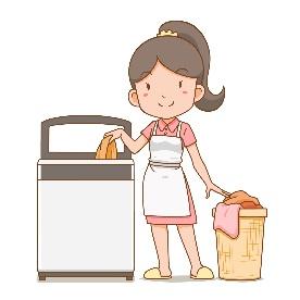 Cartoon character of housekeeper putting clothes in the washing machine. 4977533 Vector Art at Vecteezy