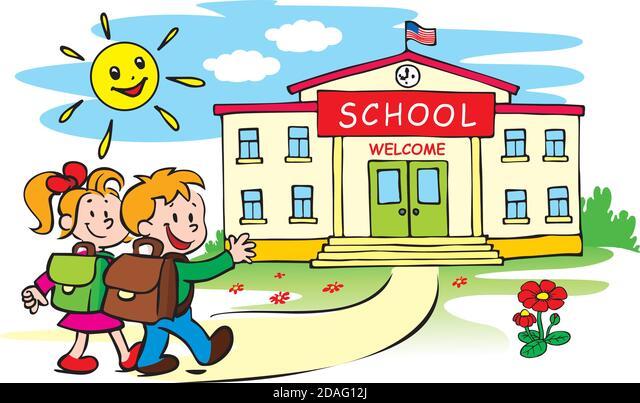 welcome back to school - Fun boy and girl with satchels go to school Stock Vector Image & Art - Alamy