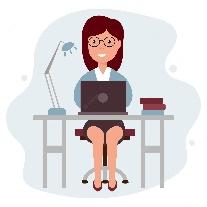 Premium Vector | Illustration a female office worker with a laptop sits at a table clip art cartoon illustration