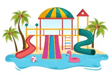 Premium Vector | Water park with swimming pool for recreation and outdoor playground in flat cartoon illustration