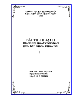 Bài thu hoạch Tuần sinh hoạt Công dân đầu khóa, khóa 2021 | Trường Đại Học Thủ Đô Hà Nội