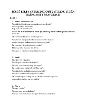 Bộ đề ielts speaking quý 2 (tháng 5 đến  tháng 8) by ngocbach  môn English | Trường Đại học Tây Nguyên