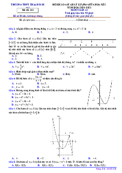 Đề KSCL giữa học kì 1 Toán 12 năm 2020 – 2021 trường THPT Thạch Bàn – Hà Nội