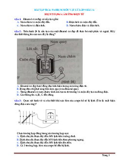 Bài tập trắc nghiệm môn vật lý 9 Bài 31 Hiện tượng cảm ứng điện từ (có đáp án)