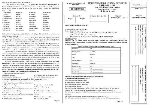 Đề Thi Tuyển Sinh Lớp 10 Trường THPT Chuyên Lê Hồng Phong, Nam Định 2020 – 2021 Môn Thi Tiếng Anh (Chuyên)