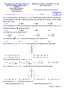Đề cuối kỳ 1 Toán 12 năm 2023 – 2024 trường Thực Nghiệm Khoa Học Giáo Dục – Hà Nội