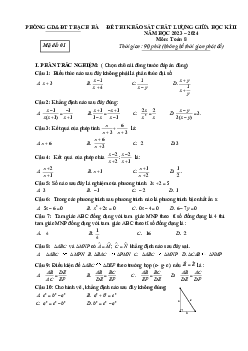 Đề thi giữa học kì 2 Toán 8 năm 2023 – 2024 phòng GD&ĐT Thạch Hà – Hà Tĩnh