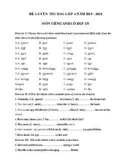 Đề thi thử học sinh giỏi lớp 6 môn tiếng Anh năm 2019 - 2020 số 7