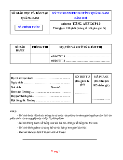 Đề thi Olympic Tiếng Anh 10 Sở GD&ĐT Quảng Nam 2021 (có đáp án)