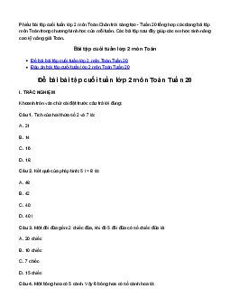 Bài tập cuối tuần lớp 2 môn Toán Chân trời sáng tạo - Tuần 20