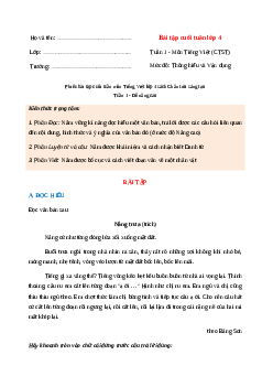 Phiếu bài tập cuối tuần lớp 4 nâng cao môn Tiếng Việt Chân trời sáng tạo - Tuần 1