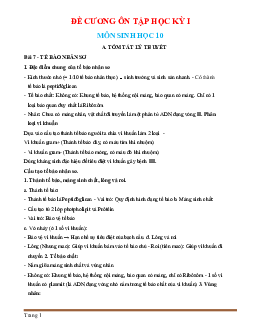 Đề cương ôn thi sinh học 10 HK1 (có đáp án)