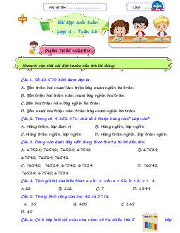 Giải Bài tập cuối tuần lớp 4 môn Toán Chân trời sáng tạo - Tuần 16