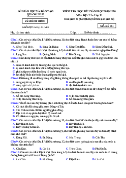 Đề thi HK1 môn Địa 12 Quảng Nam 2019-2020 có đáp án