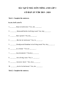 Phiếu bài tập ở nhà tiếng Anh lớp 3 - Ngày 18/03