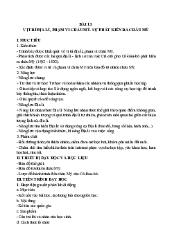 Giáo án Địa Lí 7 Bài 13: Vị trí địa lí, phạm vi và việc phát kiến ra châu Mỹ | Cánh diều