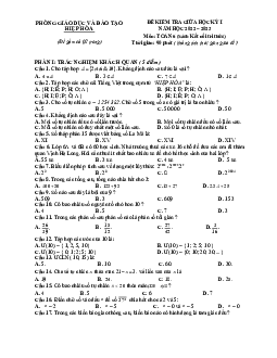 Đề giữa học kỳ 1 Toán 6 năm 2022 – 2023 phòng GD&ĐT Việt Yên – Bắc Giang