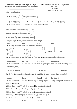 Nội dung ôn tập giữa HK1 Toán 12 năm 2020 – 2021 trường THPT Trần Phú – Hà Nội