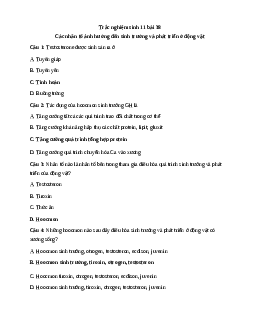 Trắc nghiệm Sinh học 11 bài 38| Kết nối tri thức