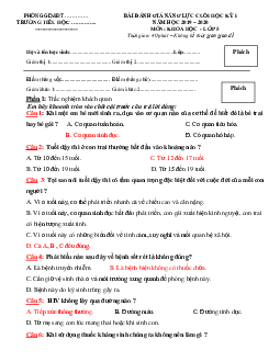 Đề thi học kì 1 lớp 5 môn Khoa học năm học 2019 - 2020 theo Thông tư 22