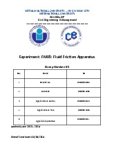 Lab Report: Fluid Friction Experiments and Analysis | Môn Fluid Mechanics Lab - Trường Đại học Quốc tế, Đại học Quốc gia Thành phố Hồ Chí Minh