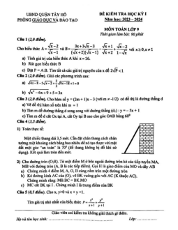 Đề học kỳ 1 Toán 9 năm 2023 – 2024 phòng GD&ĐT Tây Hồ – Hà Nội