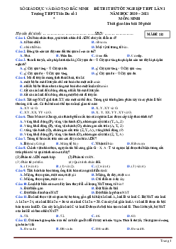 Đề thi thử tốt nghiệp THPTQG lần 1 môn sinh năm 2020-2021 sở GD Bắc Ninh (đề 212, có đáp án)