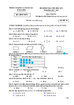 Đề cuối học kì 1 Toán 6 năm 2023 – 2024 phòng GD&ĐT Vũng Liêm – Vĩnh Long