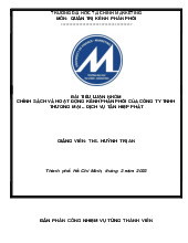 Tiểu Luận Cuối Kỳ: Chính Sách và Hoạt Động Kênh Phân Phối Tân Hiệp Phát Môn Quản trị kênh phân phối | Trường Đại học Tài chính - Marketing