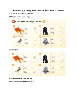 Sách bài tập Tiếng Anh 3 Smart Start Unit 2 Culture