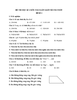 Đề thi học kì 1 lớp 4 môn Toán sách Kết nối tri thức - Đề số 1