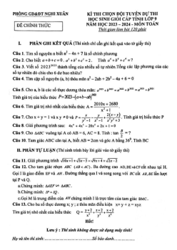 Đề chọn học sinh giỏi Toán 9 năm 2023 – 2024 phòng GD&ĐT Nghi Xuân – Hà Tĩnh