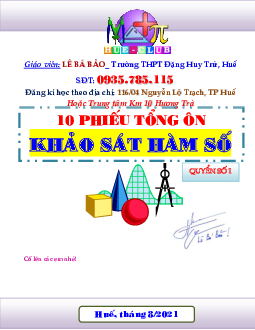 10 phiếu tổng ôn ứng dụng đạo hàm để khảo sát và vẽ đồ thị của hàm số Toán 12