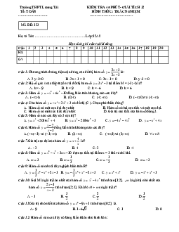 Đề kiểm tra 45 phút Giải tích 12 chương 1 (Hàm số) trường THPT Lương Tài – Bắc Ninh