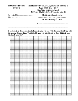 Đề thi giữa học kì 2 môn Tiếng Việt lớp 5 năm 2016-2017 trường Tiểu Học xã Na Ư