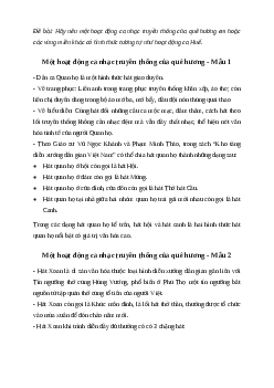Hãy nêu một hoạt động ca nhạc truyền thống của quê hương em hoặc các vùng miền khác | Văn mẫu 7 Cánh diều