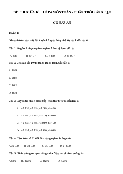 Đề ôn thi giữa học kì 1 lớp 4 môn Toán sách Chân trời sáng tạo - Đề số 1