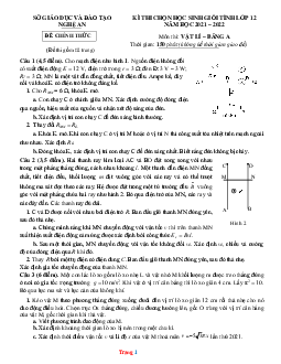 Đề thi học sinh giỏi Vật lí 12 tỉnh Nghệ An 2021-2022 có đáp án