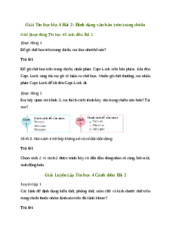 Giải Tin học lớp 4 Bài 2: Định dạng văn bản trên trang chiếu |Cánh diều