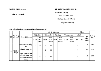 Đề thi học kì 1 môn Công nghệ 7 năm 2023 - 2024 sách Cánh diều - Đề 3
