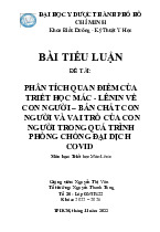 Phân tích quan điểm của triết học MÁC-LÊNIN về con người - bản chất con người và vai trò của con người trong quá trình phòng chống đại dịch covid 19 | Trường Đại học Y Dược , Đại học Quốc gia Hà Nội