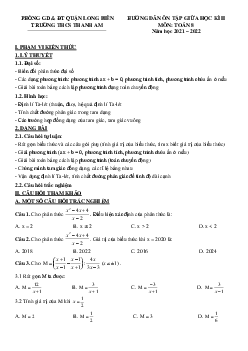 Hướng dẫn ôn tập giữa kì 2 Toán 8 năm 2021 – 2022 trường THCS Thanh Am – Hà Nội
