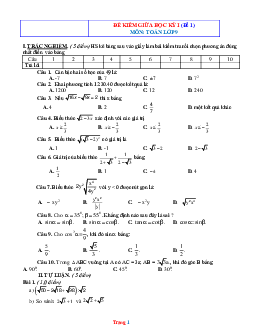 Đề kiểm tra giữa học kỳ I (đề 1) môn toán 9 (có đáp án và lời giải chi tiết)