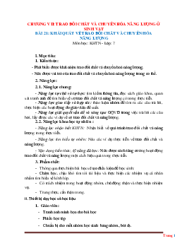 Giáo án KHTN 7 kết nối tri thức bài 21: Khái quát về trao đổi chất và chuyển hóa năng lượng