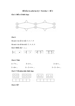 Đề thi giữa kì 1 lớp 1 môn Toán - Đề 4