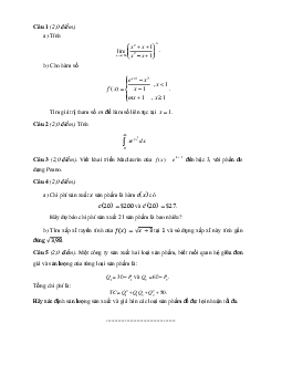 Đề thi môn Toán cao cấp
