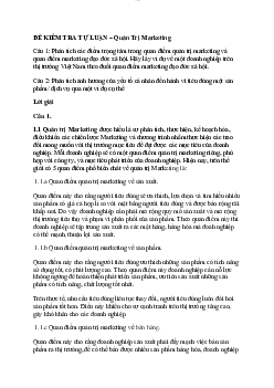 Đề kiểm tra tự luận: quản trị maketing ?